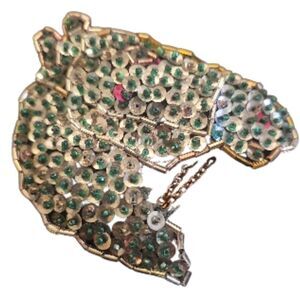 Rare 1940 Vintage handmade brooch pin horse head sequins beads pin animal